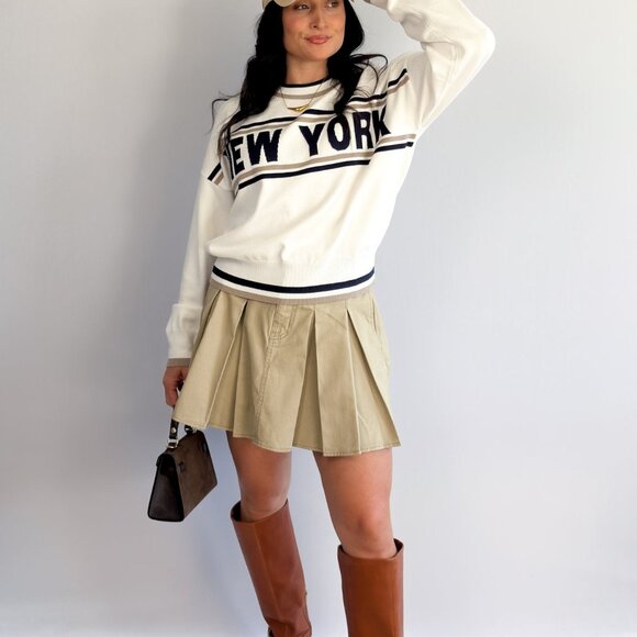 Women’s New York Varsity Knit Sweater – Ivory & Navy - Picture 4 of 10